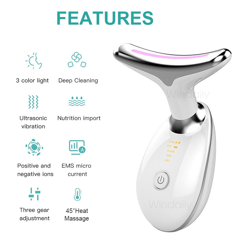Neck Face Beauty Device LED Photon Therapy Skin Tighten Reduce Double Chin Anti Wrinkle