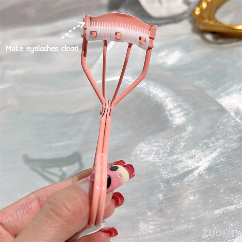 2pcs Pink Eyelash Curler with Eyelash Comb Long Lasting Eyelash Curler With Brush