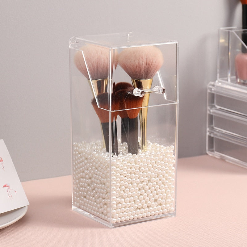 Makeup Brush Holder Transparent Acrylic Organizer with Dustproof Cover
