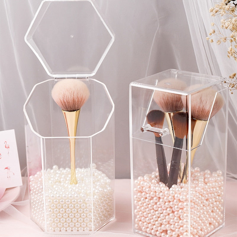 Makeup Brush Holder Transparent Acrylic Organizer with Dustproof Cover